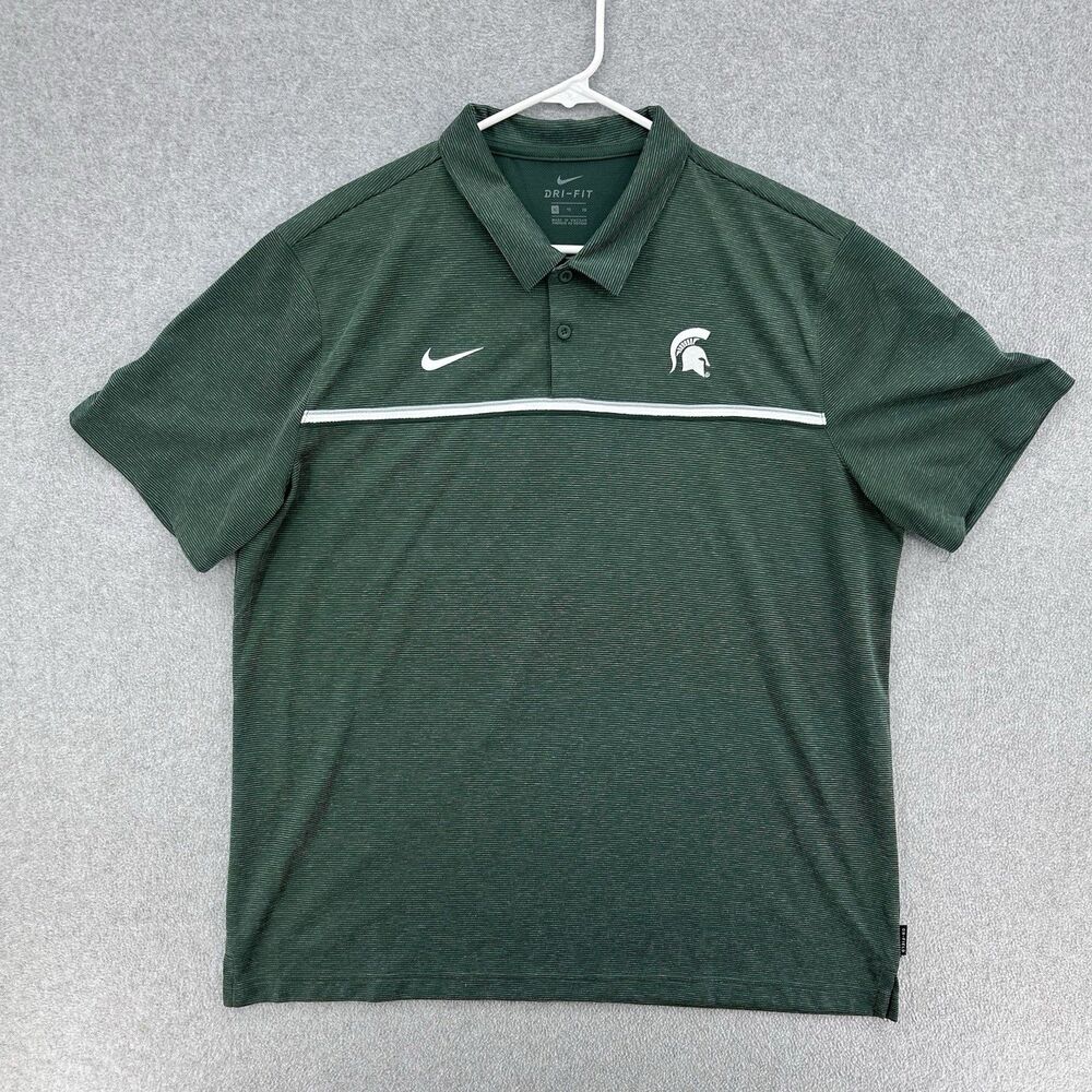 Michigan State Spartans Nike Polo Shirt Mens XL Green Pullover Dri-Fit NCAA